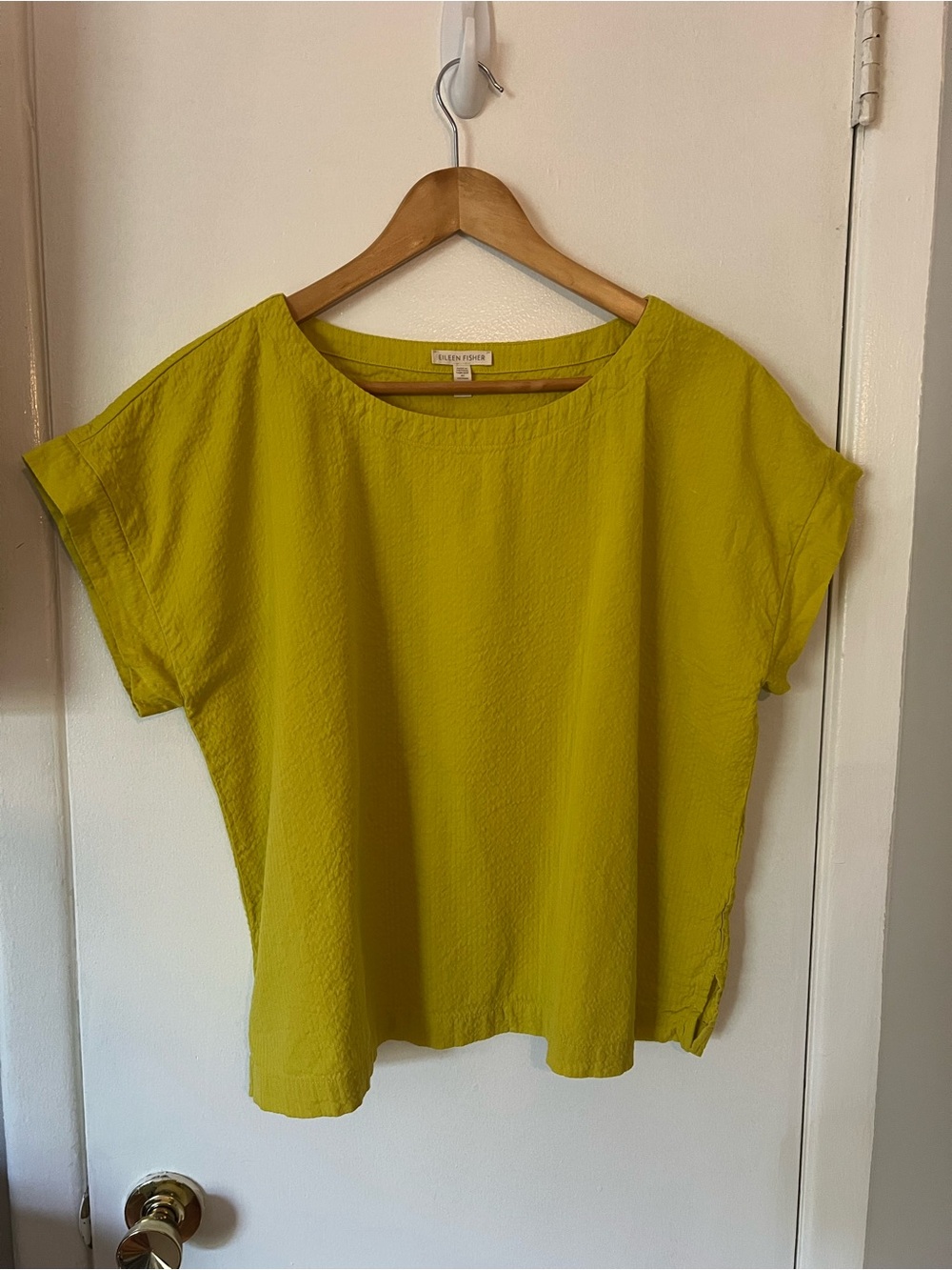 Eileen Fisher Short Sleeve Boxy Top in Chartreuse